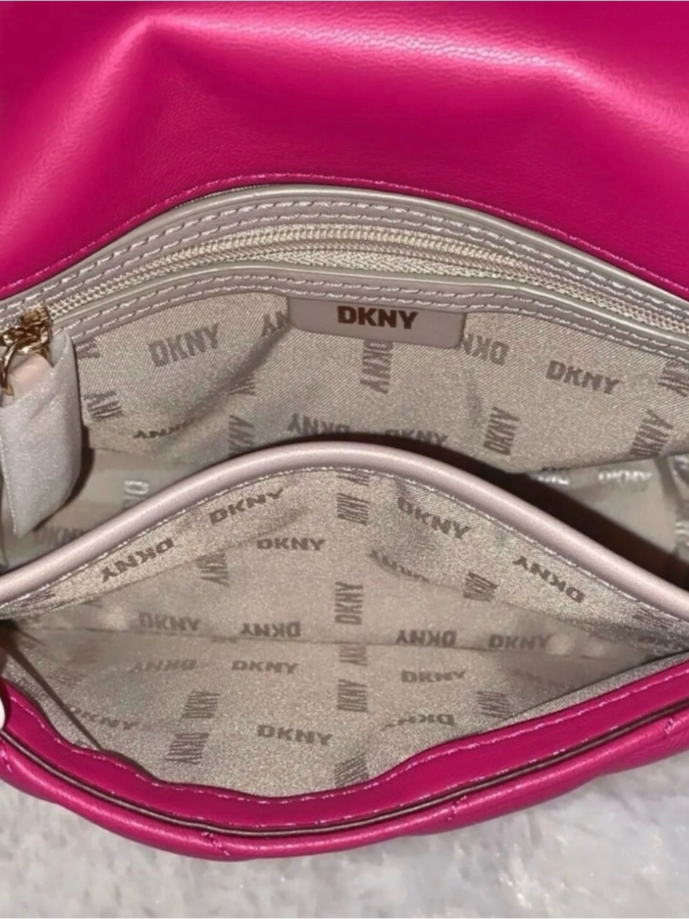 DKNY Devon Clutch Quilt Pink Gold Toned Chain Crossbody Bag - Picture 9 of 10